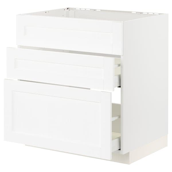 METOD / MAXIMERA - Base cab f hob/int extractor w drw, white Enköping/white wood effect , 80x60 cm