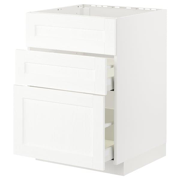 METOD / MAXIMERA - Base cab f hob/int extractor w drw, white Enköping/white wood effect, 60x60 cm