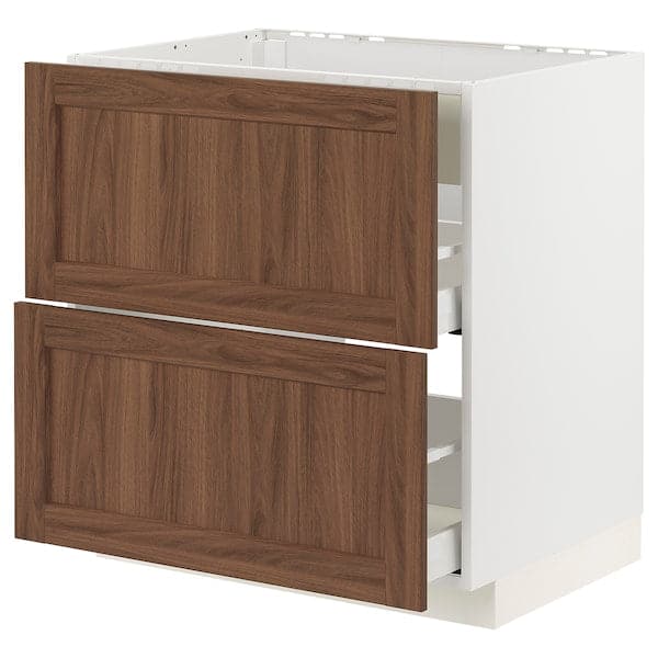 METOD / MAXIMERA - Base cab f hob/int extractor w drw, white Enköping/brown walnut effect, 80x60 cm - best price from Maltashopper.com 99474896