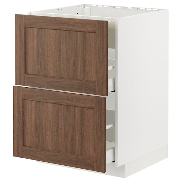 METOD / MAXIMERA - Base cab f hob/int extractor w drw, white Enköping/brown walnut effect, 60x60 cm - best price from Maltashopper.com 69477702