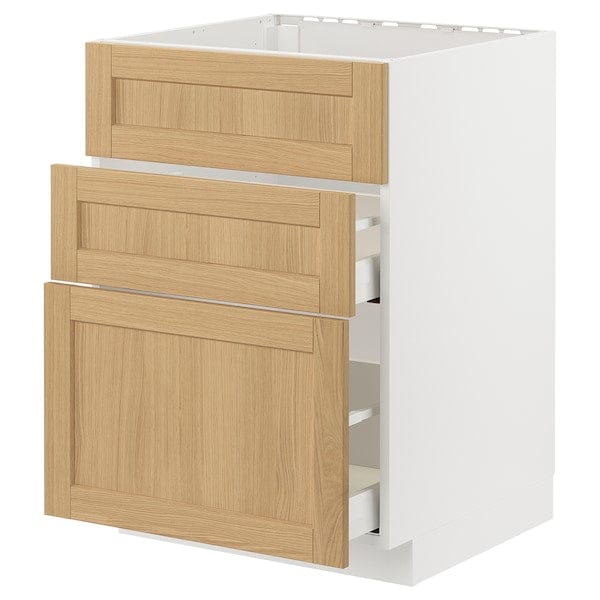 Ikea METOD / MAXIMERA - Base cab f hob/int extractor w drw, white/Forsbacka oak, 60x60 cm