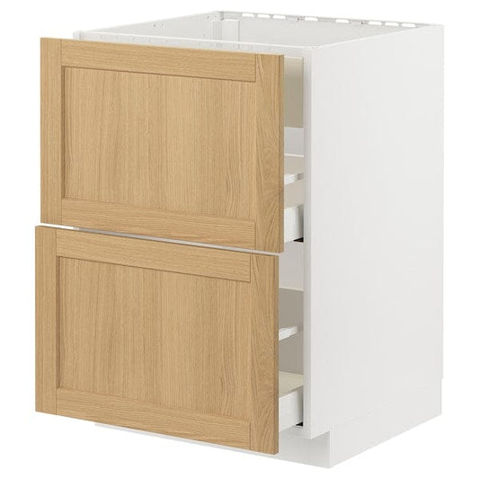 Ikea METOD / MAXIMERA - Base cab f hob/int extractor w drw, white/Forsbacka oak, 60x60 cm