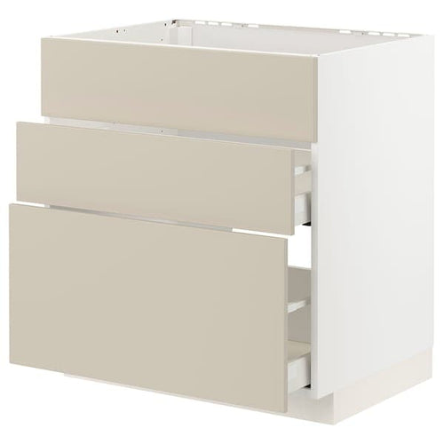 METOD / MAXIMERA - METOD / MAXIMERA Base cab f hob/int extractor w drw, white/Havstorp beige, 80x60 cm