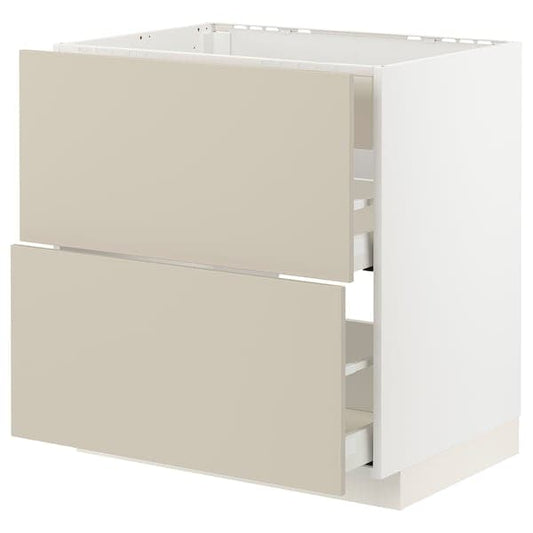 METOD / MAXIMERA - Base cab f hob/int extractor w drw, white/Havstorp beige, 80x60 cm - best price from Maltashopper.com 79504031