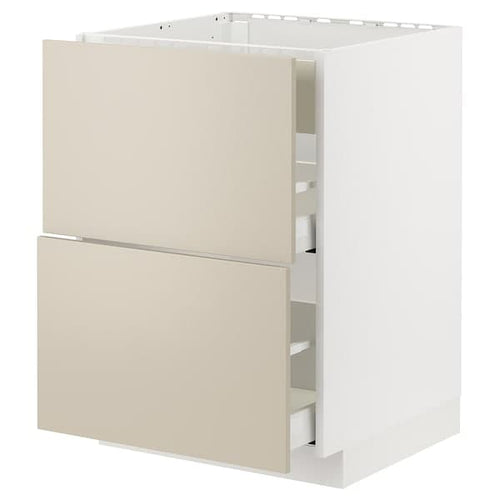 METOD / MAXIMERA - METOD / MAXIMERA Base cab f hob/int extractor w drw, white/Havstorp beige, 60x60 cm