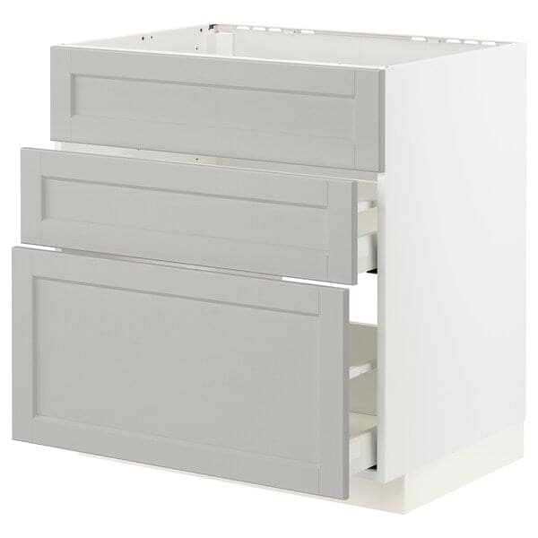 METOD / MAXIMERA - Base cab f hob/int extractor w drw, white/Lerhyttan light grey, 80x60 cm - best price from Maltashopper.com 89335783