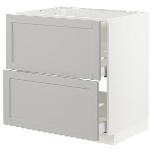 METOD / MAXIMERA - Base cab f hob/int extractor w drw, white/Lerhyttan light grey , 80x60 cm - best price from Maltashopper.com 19335814