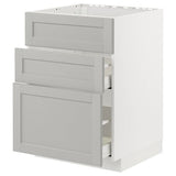 METOD / MAXIMERA base cab f hob/int extractor w drw, white/Lerhyttan light grey, 60x60 cm