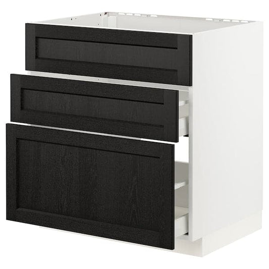 METOD / MAXIMERA - Base cab f hob/int extractor w drw, white/Lerhyttan black stained, 80x60 cm - best price from Maltashopper.com 09335782