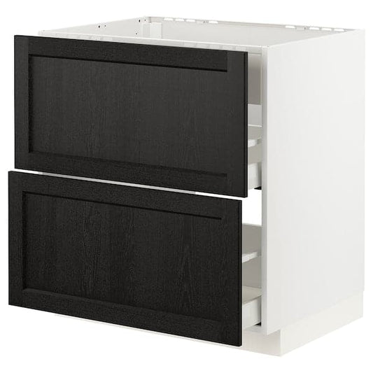 Ikea METOD / MAXIMERA - Base cab f hob/int extractor w drw, white/Lerhyttan black stained , 80x60 cm