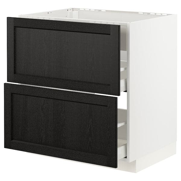 METOD / MAXIMERA - Base cab f hob/int extractor w drw, white/Lerhyttan black stained , 80x60 cm