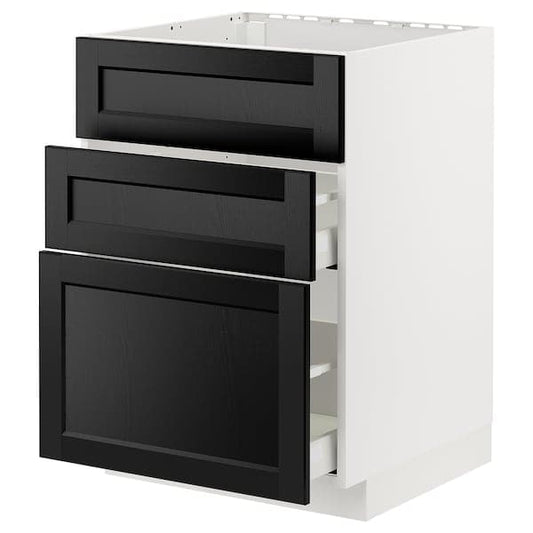 Ikea METOD / MAXIMERA - Base cab f hob/int extractor w drw, white/Lerhyttan black stained, 60x60 cm