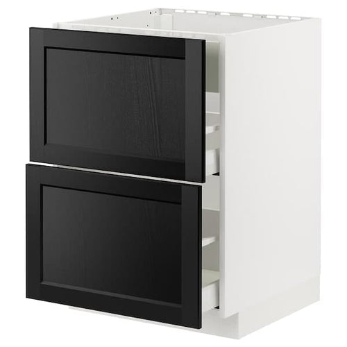METOD / MAXIMERA - Base cab f hob/int extractor w drw, white/Lerhyttan black stained , 60x60 cm