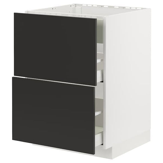 Ikea METOD / MAXIMERA - Base cab f hob/int extractor w drw, white/Nickebo matt anthracite, 60x60 cm
