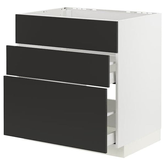 METOD / MAXIMERA - Base cab f hob/int extractor w drw, white/Nickebo matt anthracite , 80x60 cm - best price from Maltashopper.com 39499060