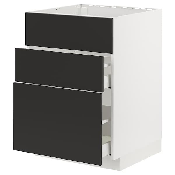 METOD / MAXIMERA - Base cab f hob/int extractor w drw, white/Nickebo matt anthracite, 60x60 cm - best price from Maltashopper.com 39498112