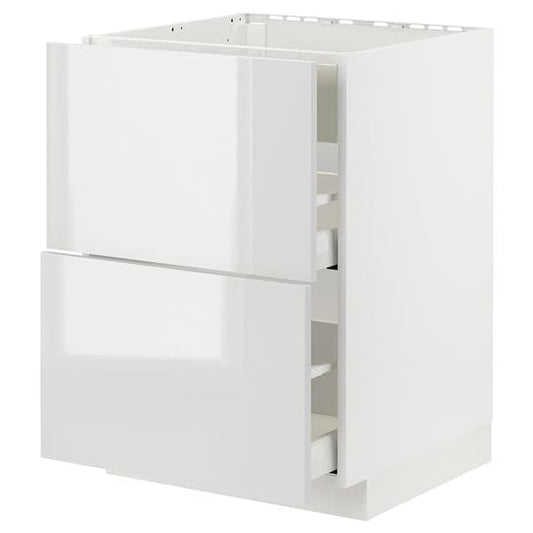 Ikea METOD / MAXIMERA - Base cab f hob/int extractor w drw, white/Ringhult light grey , 60x60 cm