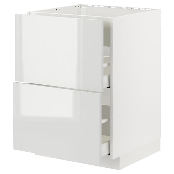 METOD / MAXIMERA - Base cab f hob/int extractor w drw, white/Ringhult light grey , 60x60 cm