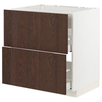 METOD / MAXIMERA base cab f hob/int extractor w drw, white/Sinarp brown, 80x60 cm