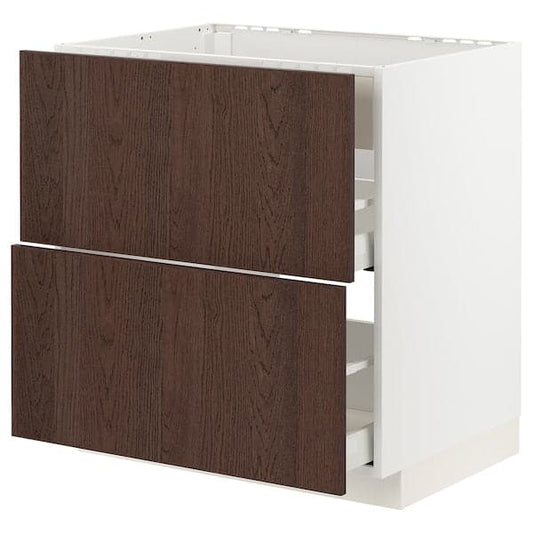 Ikea METOD / MAXIMERA - Base cab f hob/int extractor w drw, white/Sinarp brown, 80x60 cm