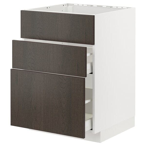 Ikea METOD / MAXIMERA - Base cab f hob/int extractor w drw, white/Sinarp brown , 60x60 cm