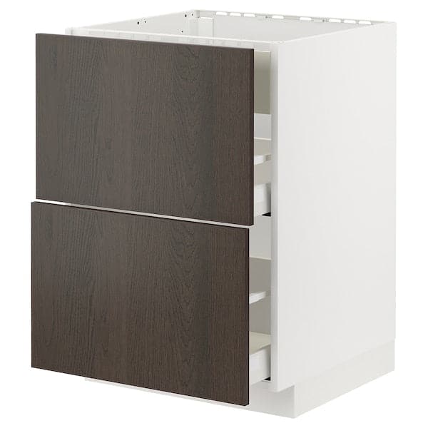 Ikea METOD / MAXIMERA - Base cab f hob/int extractor w drw, white/Sinarp brown , 60x60 cm