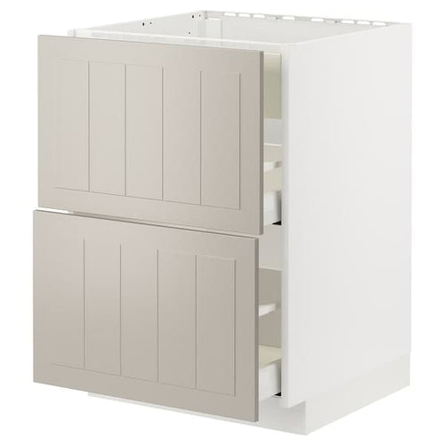 METOD / MAXIMERA - Base cab f hob/int extractor w drw, white/Stensund beige , 60x60 cm