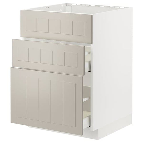 METOD / MAXIMERA - METOD / MAXIMERA Base cab f hob/int extractor w drw, white/Stensund beige, 60x60 cm