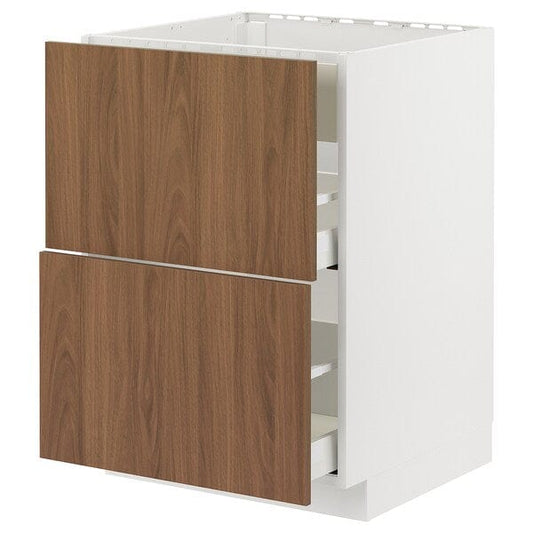 Ikea METOD / MAXIMERA - Base cab f hob/int extractor w drw, white/Tistorp brown walnut effect, 60x60 cm