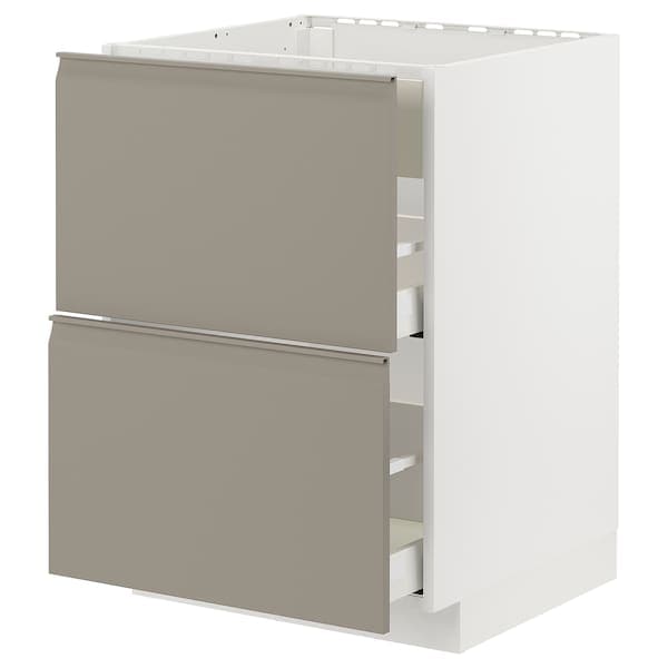 METOD / MAXIMERA - Base cab f hob/int extractor w drw, white/Upplöv matt dark beige, 60x60 cm