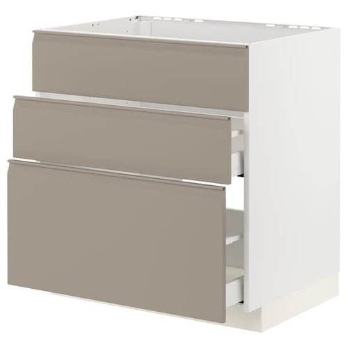 METOD / MAXIMERA - Base cab f hob/int extractor w drw, white/Upplöv matt dark beige , 80x60 cm