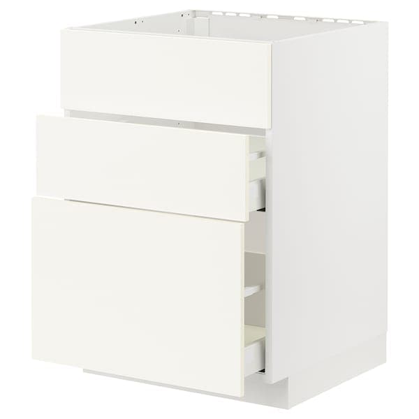 Ikea METOD / MAXIMERA - Base cab f hob/int extractor w drw, white/Vallstena white, 60x60 cm