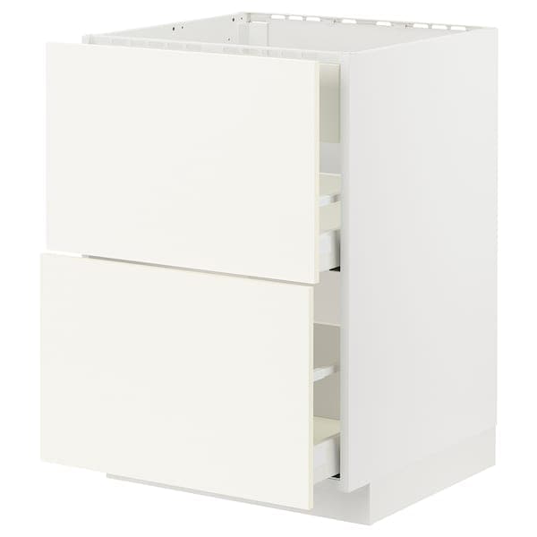 Ikea METOD / MAXIMERA - Base cab f hob/int extractor w drw, white/Vallstena white, 60x60 cm