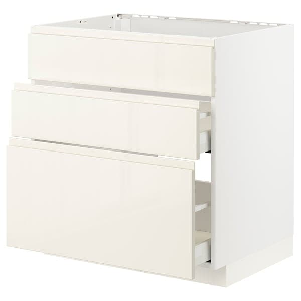 METOD / MAXIMERA - Base cab f hob/int extractor w drw, white/Voxtorp high-gloss light beige, 80x60 cm - best price from Maltashopper.com 19335791
