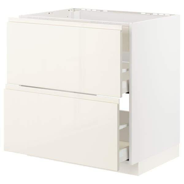 METOD / MAXIMERA base cab f hob/int extractor w drw, white/Voxtorp high-gloss light beige