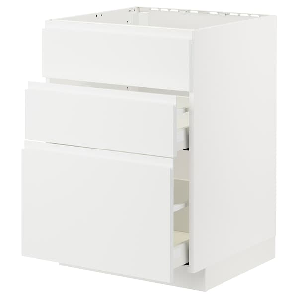 METOD / MAXIMERA - Base cab f hob/int extractor w drw, white/Voxtorp matt white , 60x60 cm
