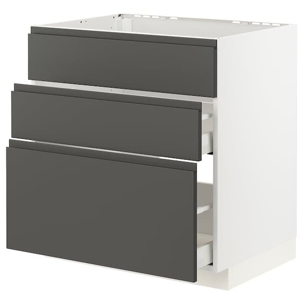 METOD / MAXIMERA - Base cab f hob/int extractor w drw, white/Voxtorp dark grey, 80x60 cm - best price from Maltashopper.com 39335790