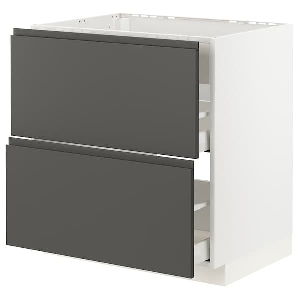 METOD / MAXIMERA - Base cab f hob/int extractor w drw, white/Voxtorp dark grey, 80x60 cm