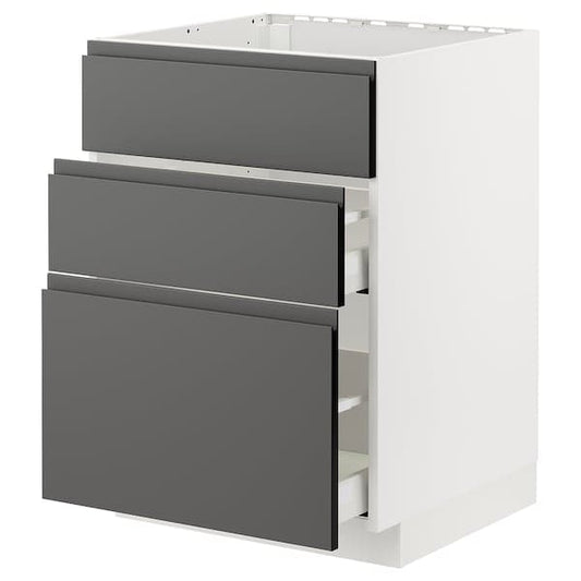 METOD / MAXIMERA - Base cab f hob/int extractor w drw, white/Voxtorp dark grey, 60x60 cm - best price from Maltashopper.com 79477645