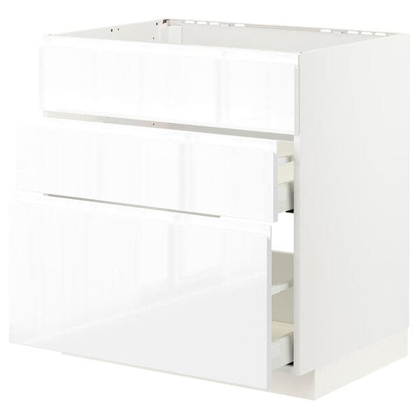 Ikea METOD / MAXIMERA - Base cab f hob/int extractor w drw, white/Voxtorp high-gloss/white, 80x60 cm