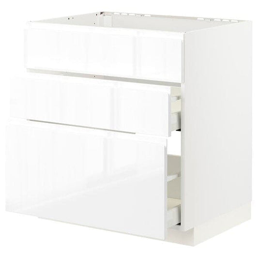 Ikea METOD / MAXIMERA - Base cab f hob/int extractor w drw, white/Voxtorp high-gloss/white, 80x60 cm