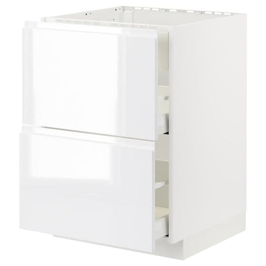METOD / MAXIMERA - Base cab f hob/int extractor w drw, white/Voxtorp high-gloss/white, 60x60 cm - best price from Maltashopper.com 19477808