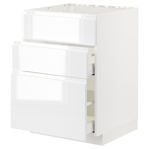 METOD / MAXIMERA - Base cab f hob/int extractor w drw, white/Voxtorp high-gloss/white, 60x60 cm