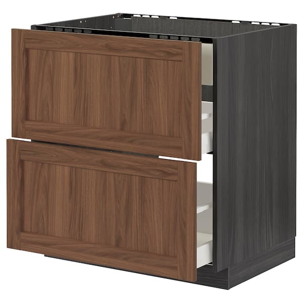 METOD / MAXIMERA - Base cab f hob/int extractor w drw, black Enköping/brown walnut effect, 80x60 cm - best price from Maltashopper.com 59476637