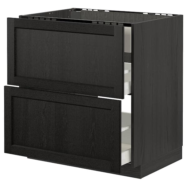 METOD / MAXIMERA - Base cab f hob/int extractor w drw, black/Lerhyttan black stained, 80x60 cm - best price from Maltashopper.com 29335743