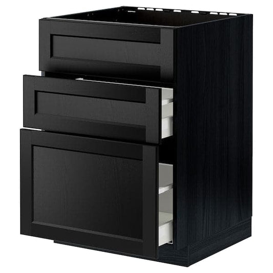 Ikea METOD / MAXIMERA - Base cab f hob/int extractor w drw, black/Lerhyttan black stained, 60x60 cm