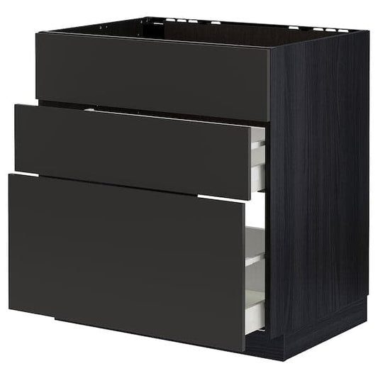 METOD / MAXIMERA - Base cab f hob/int extractor w drw, black/Nickebo matt anthracite, 80x60 cm - best price from Maltashopper.com 09497703