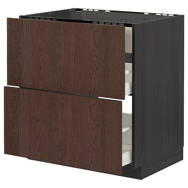 METOD / MAXIMERA - Base cab f hob/int extractor w drw, black/Sinarp brown, 80x60 cm