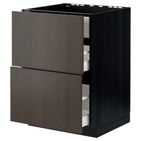 METOD / MAXIMERA - Base cab f hob/int extractor w drw, black/Sinarp brown , 60x60 cm - best price from Maltashopper.com 19477672