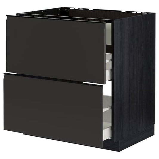 Ikea METOD / MAXIMERA - Base cab f hob/int extractor w drw, black/Upplöv matt anthracite, 80x60 cm